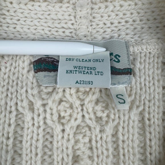 Aran Crafts Ireland 100% Merino Wool Cable Knit Cardigan Sweater S Cream - Picture 8 of 8